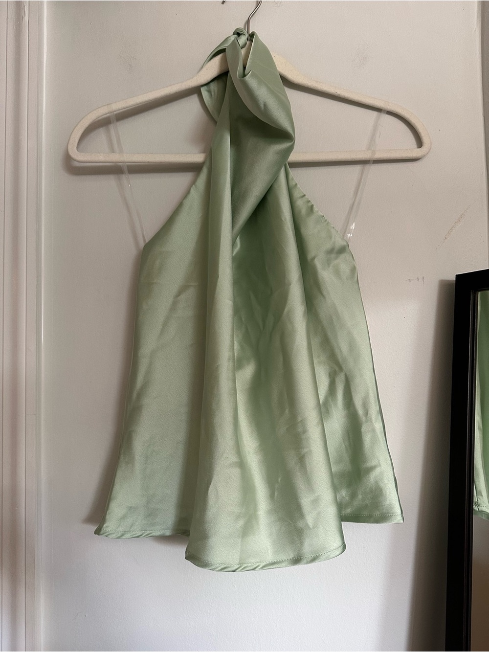 Renee C. Light Sage Halter Satin Camisole